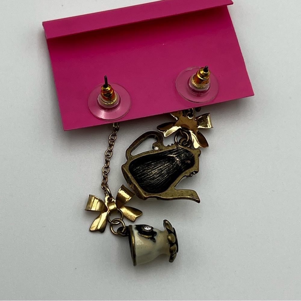 RARE Bestey Johnson Vintage Antique Rose Teapot Teacup Earrings and Necklace - Picture 7 of 10